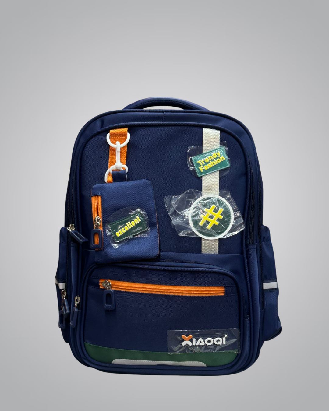XIAOQI Trendy School Backpack – Hashtag Patch Edition with Side Pouch (4 Colors)