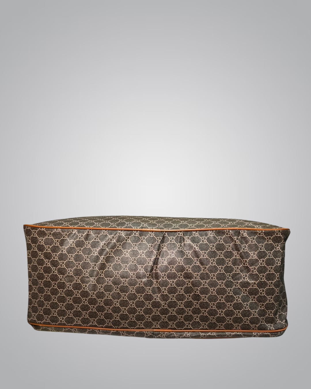 Brown Patterned Canvas Travel Duffle Bag with Leather Accents