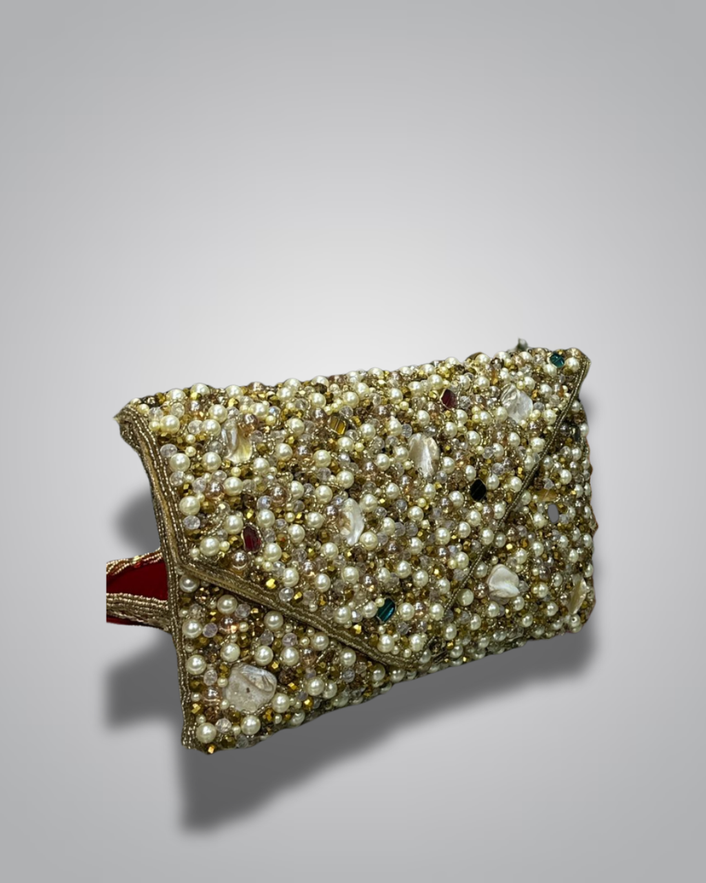 Elegant Pearl & Crystal Beaded Party Clutch Bag