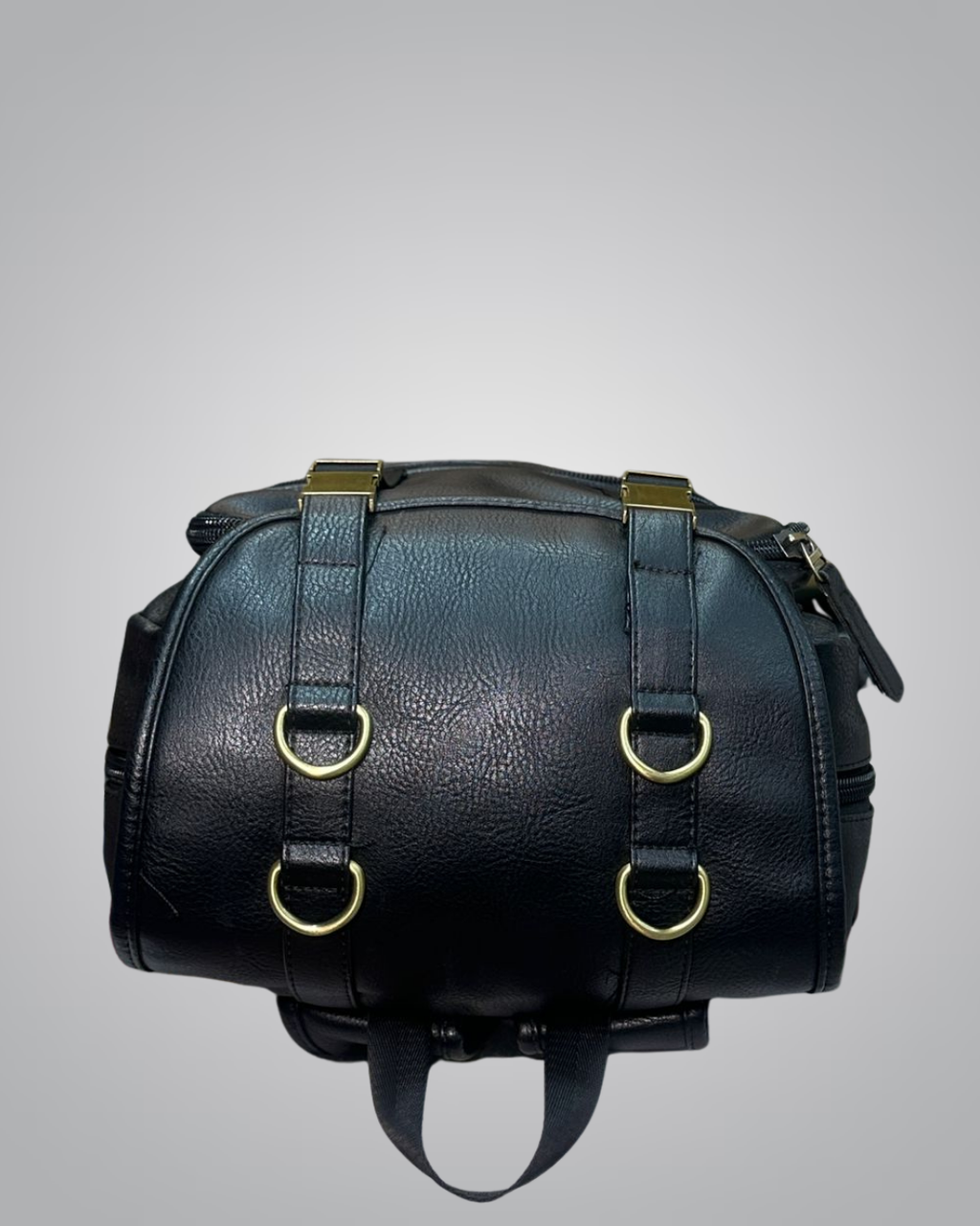 Classic Black Faux Leather Backpack with Gold Buckles