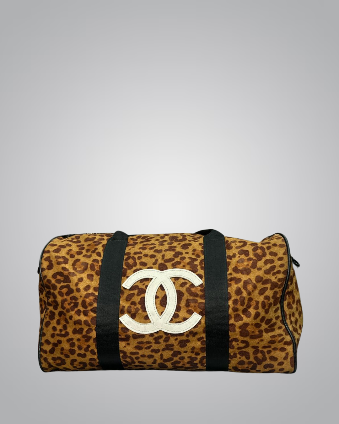 Leopard Print Canvas Duffle Bag with White Double-C Logo