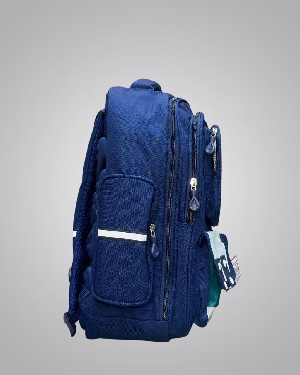 Dual-Pocket Mesh Panel Backpack – Navy & Green Utility Design