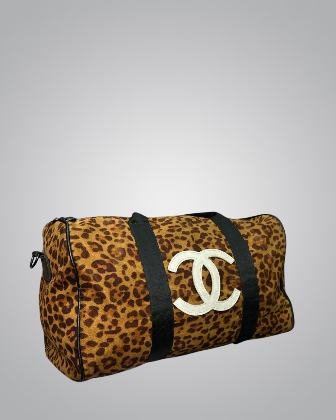 Leopard Print Canvas Duffle Bag with White Double-C Logo