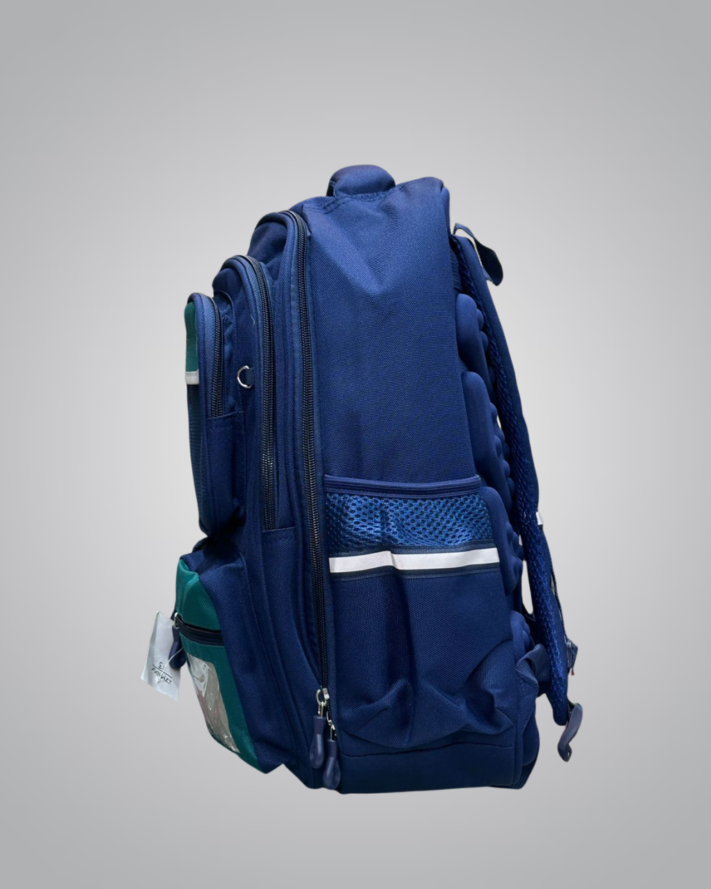 Blue backpack on a gray background