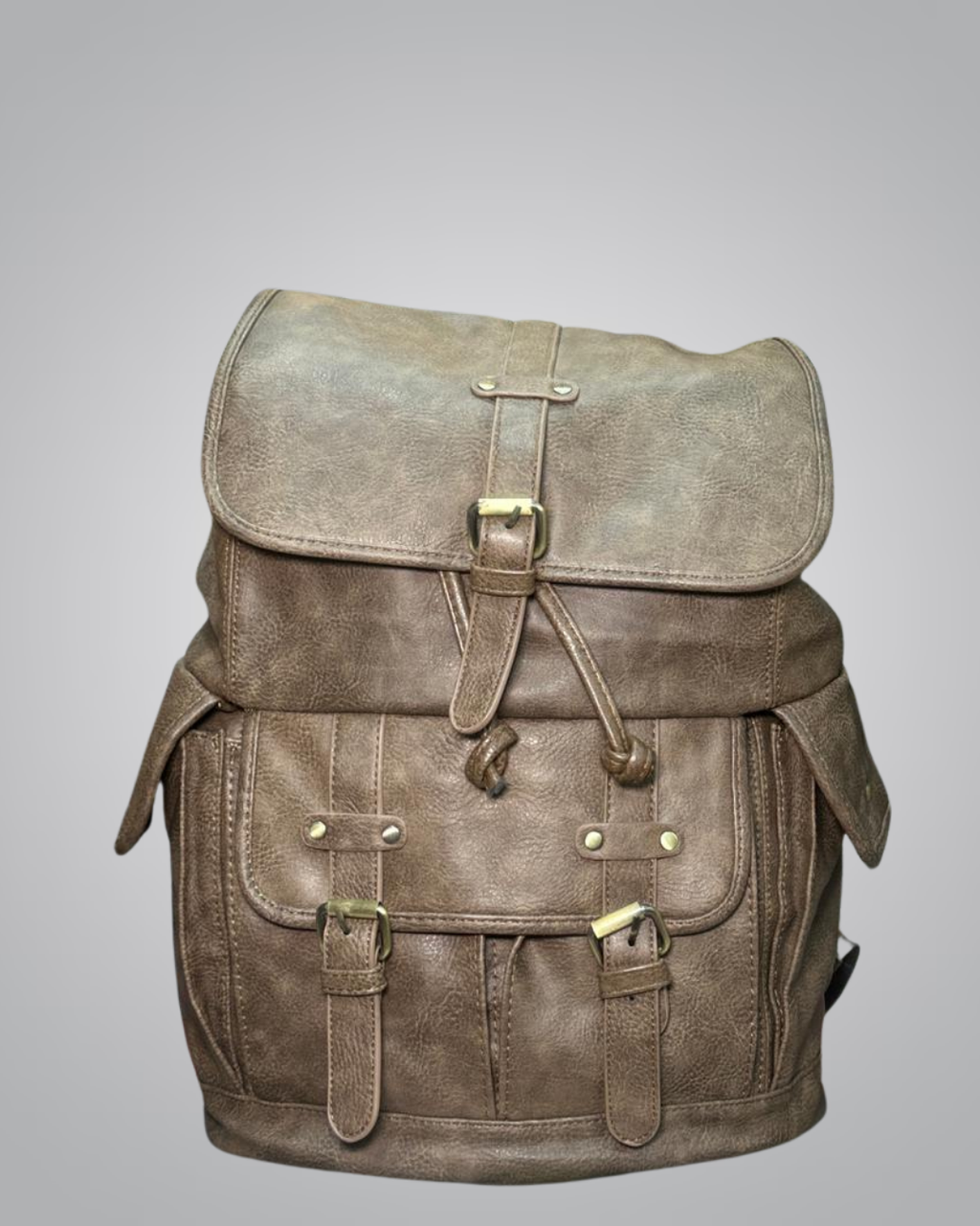 Vintage Faux Leather Backpack – Brown Retro Buckle Edition