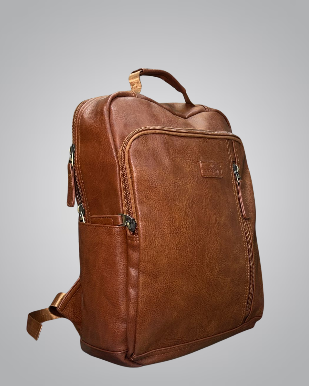 Woodland-Style Faux Leather Backpack – Tan Brown