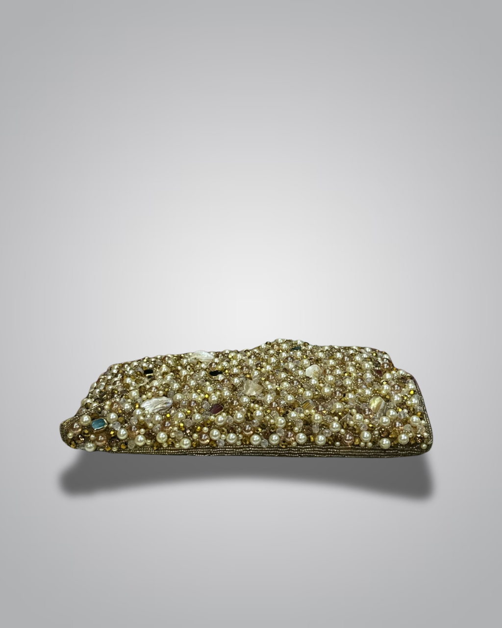 Elegant Pearl & Crystal Beaded Party Clutch Bag