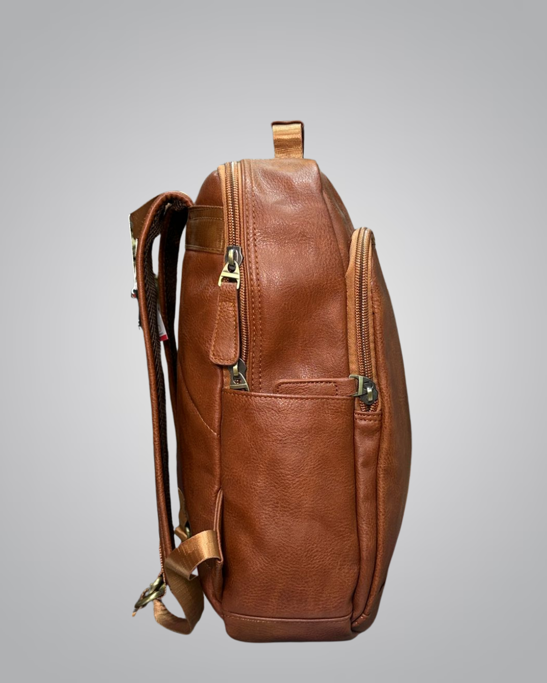 Woodland-Style Faux Leather Backpack – Tan Brown