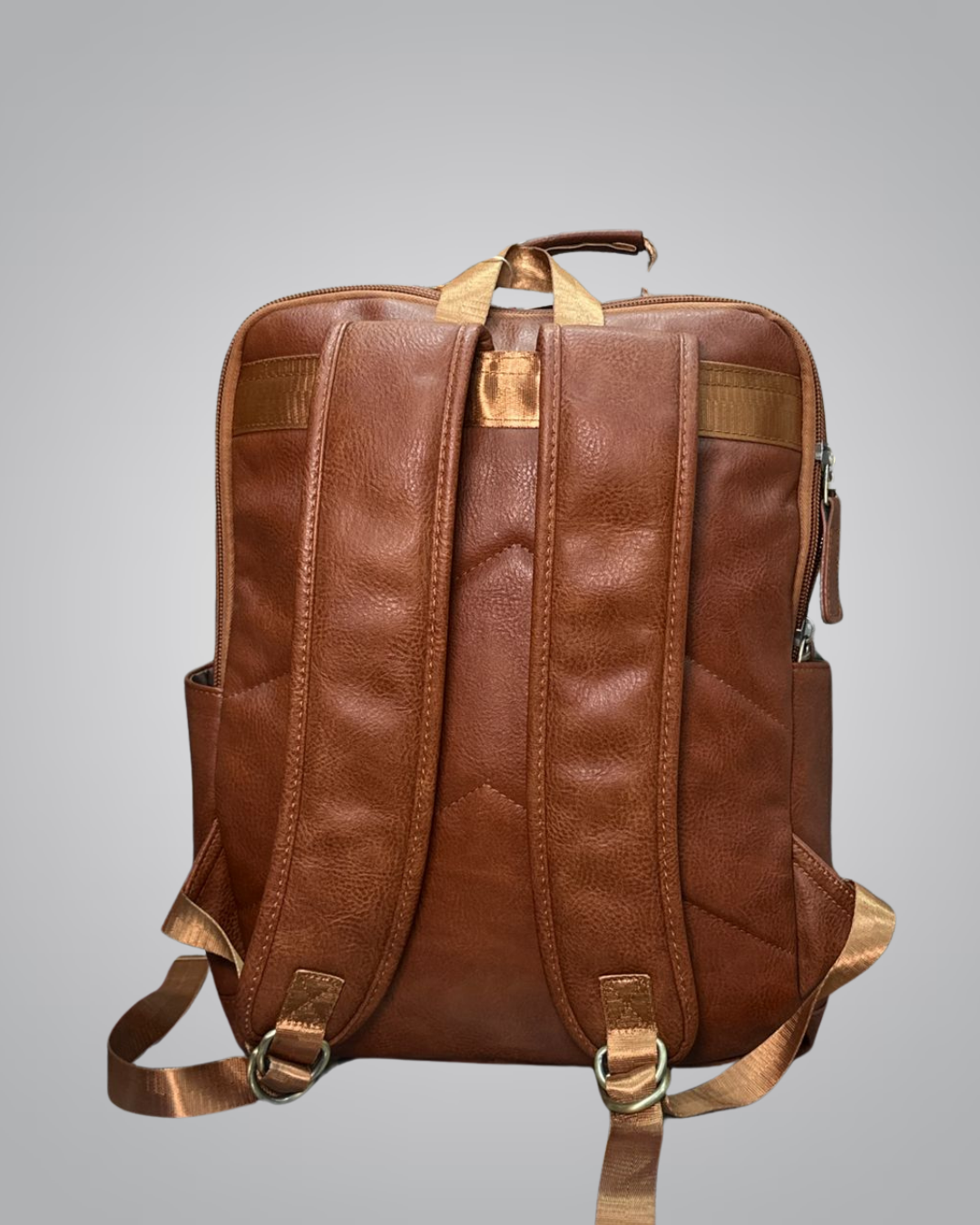 Woodland-Style Faux Leather Backpack – Tan Brown