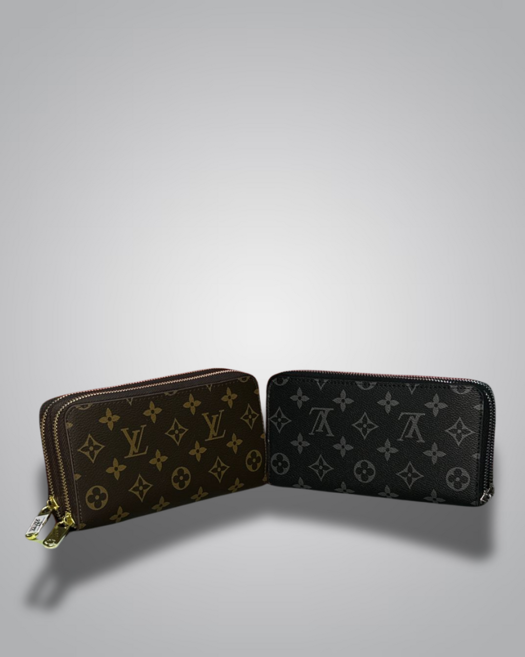 LV-Inspired Double-Zip Monogram Long Wallet – Brown & Black Variants