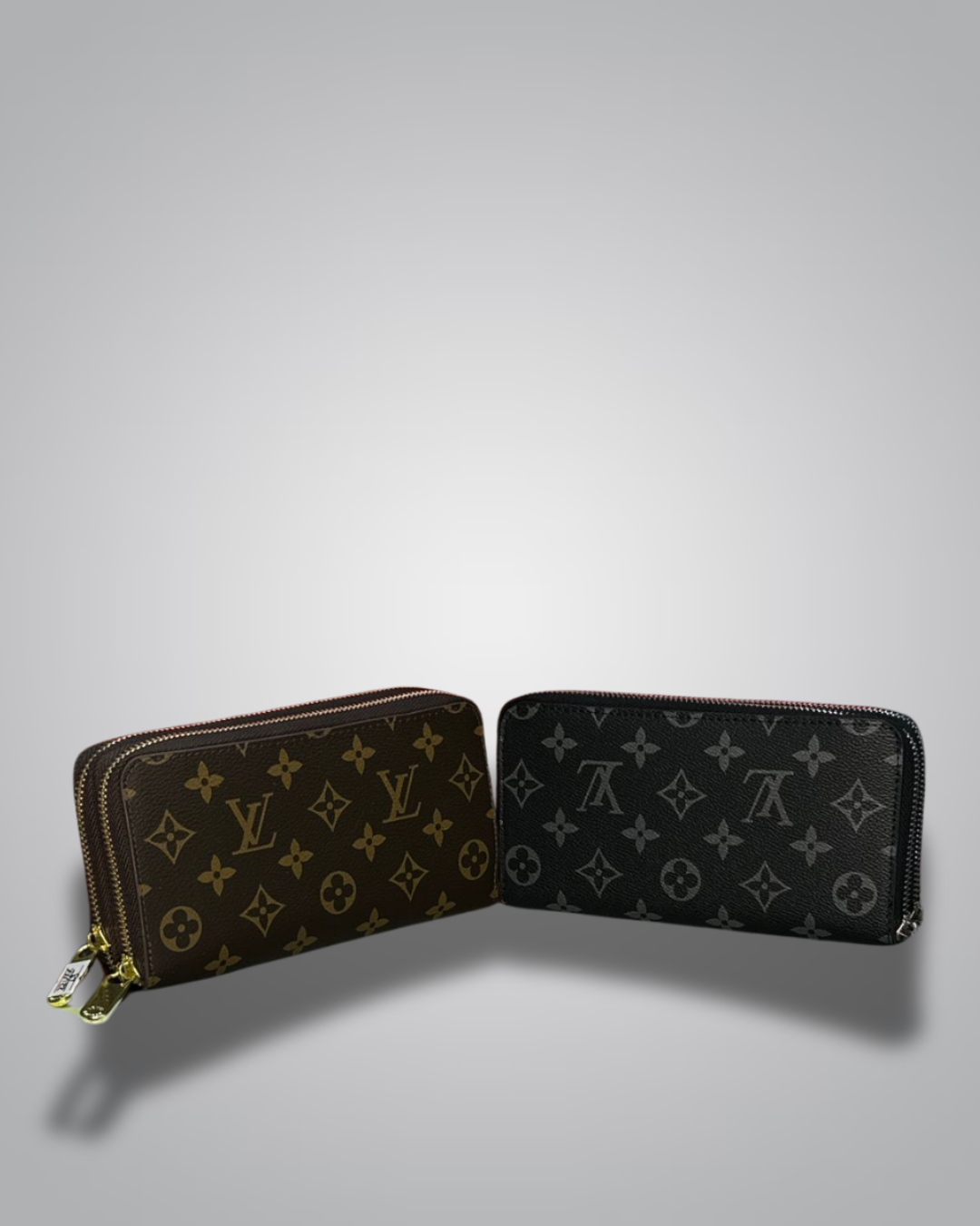 LV-Inspired Double-Zip Monogram Long Wallet – Brown & Black Variants