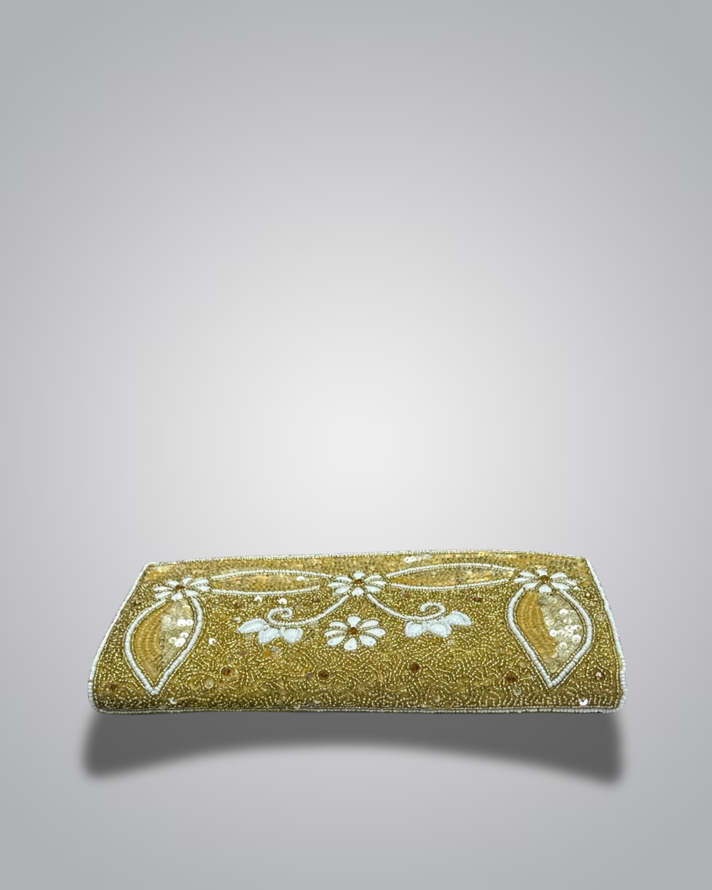 Elegant Cream & Gold Pearl Embellished Clutch Bag
