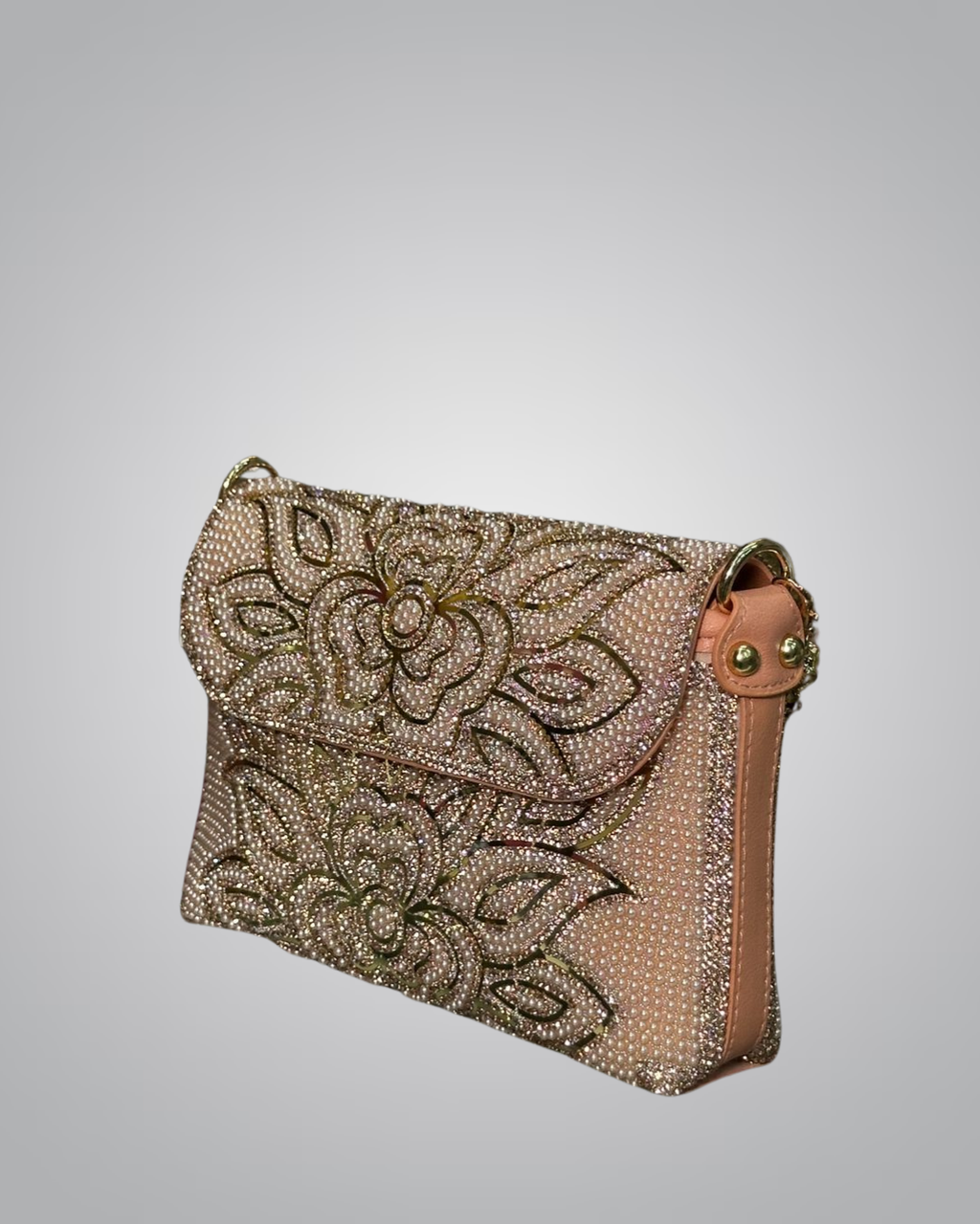 Floral embellished party clutch with pearl handle – Valentino Impex

