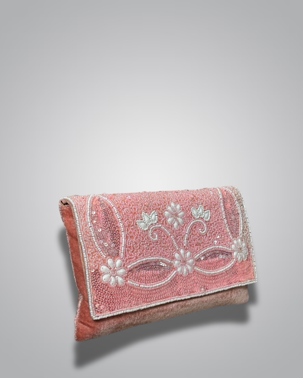 Elegant Cream & Gold Pearl Embellished Clutch Bag