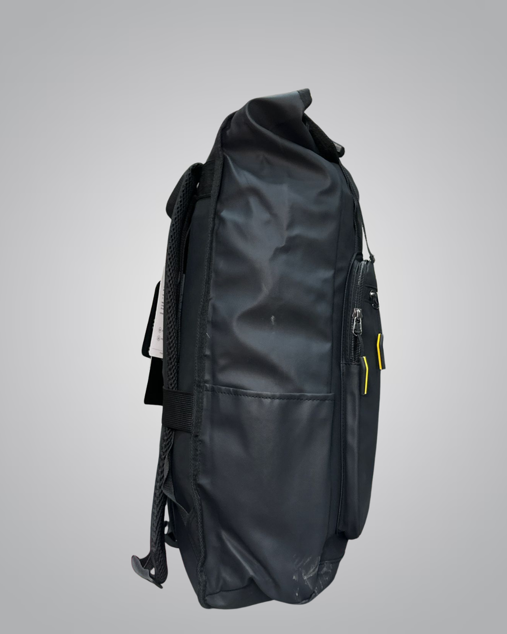 Urban Pro Roll-Top Backpack – Sleek Black with Yellow Accent