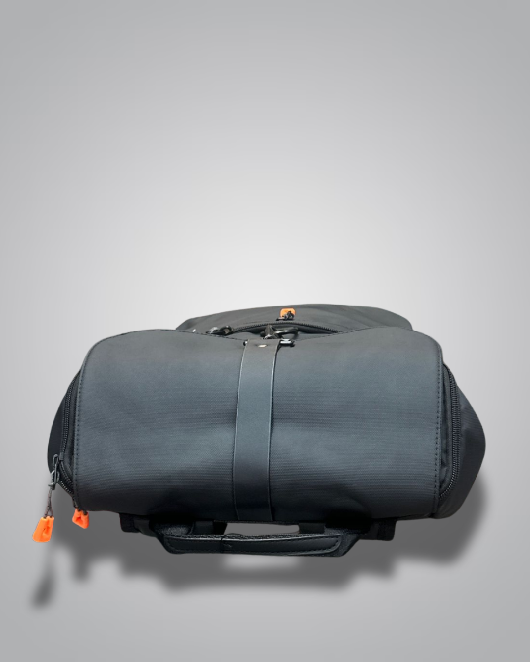 Black backpack with a visible brand label on a gray background- Valentino Impex