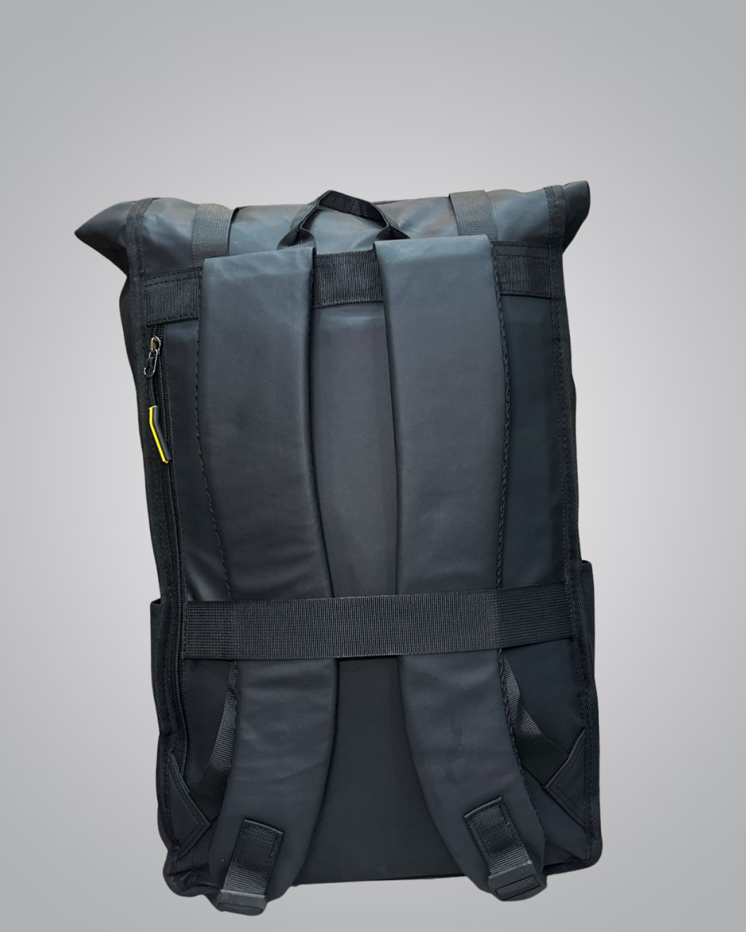 Urban Pro Roll-Top Backpack – Sleek Black with Yellow Accent