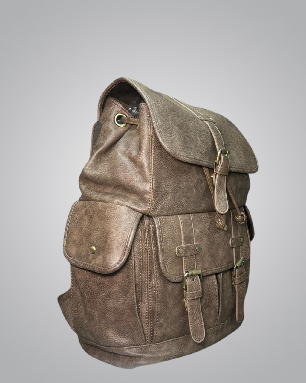 Vintage Faux Leather Backpack – Brown Retro Buckle Edition
