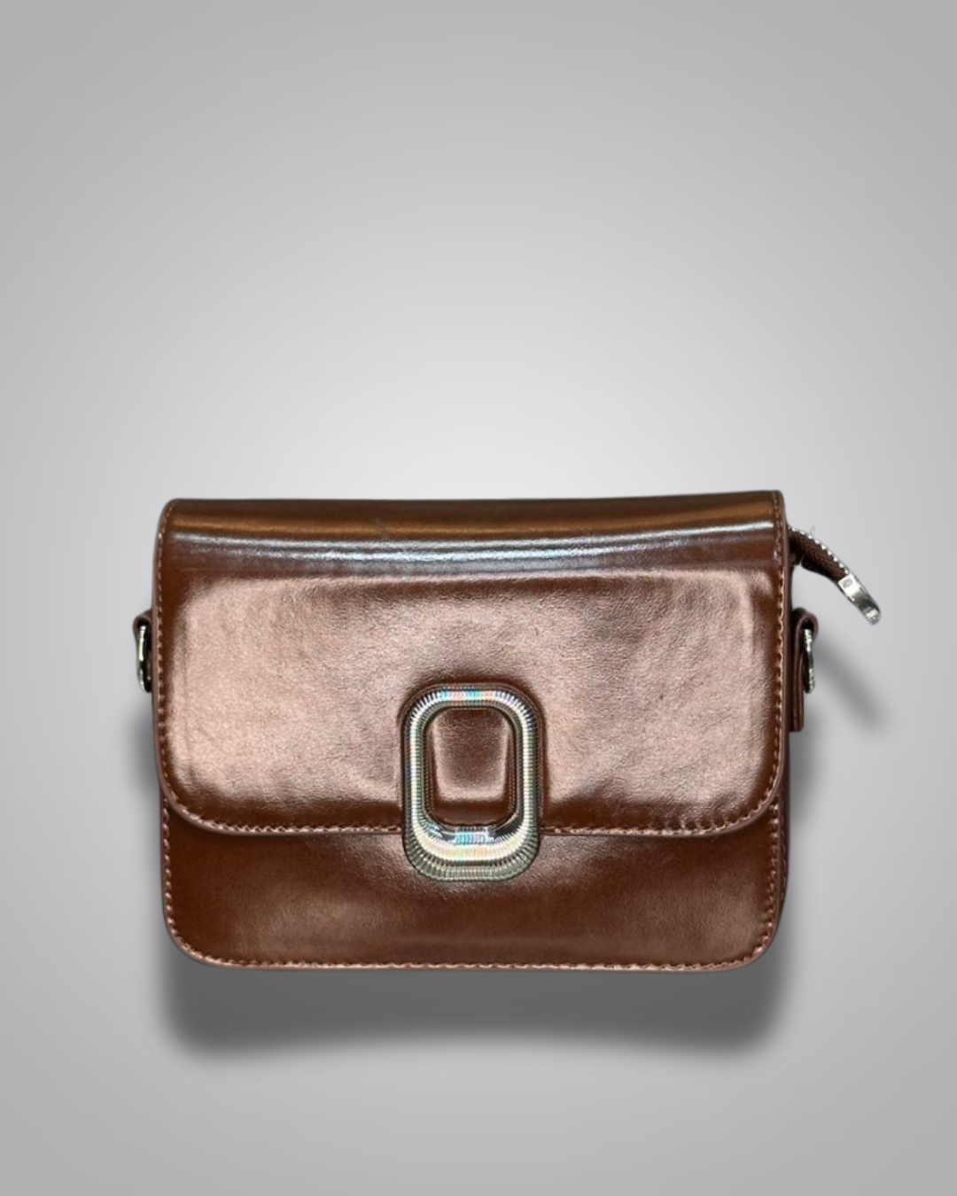 Glossy Brown Party Shoulder Bag with Metal Buckle