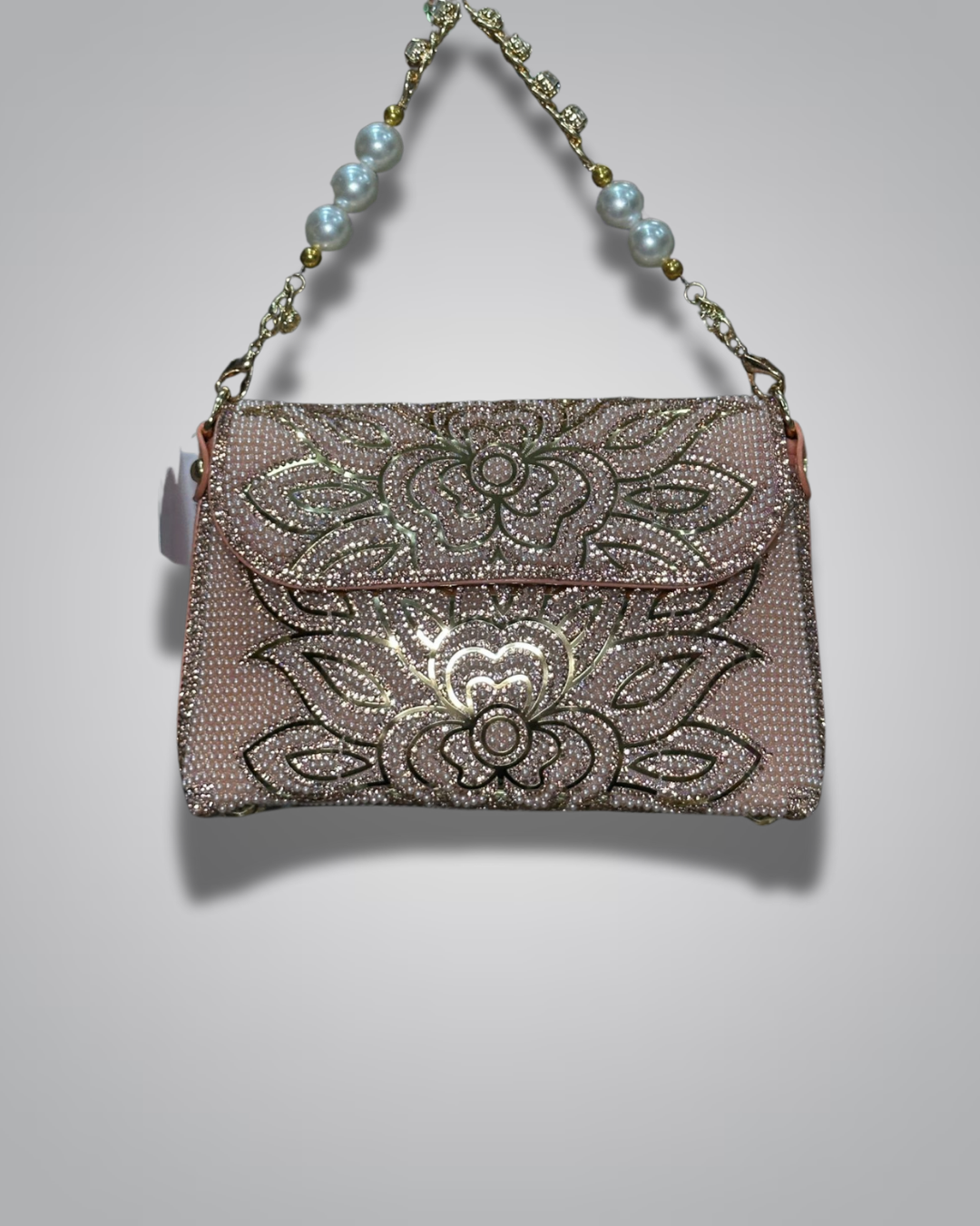 Floral embellished party clutch with pearl handle – Valentino Impex

