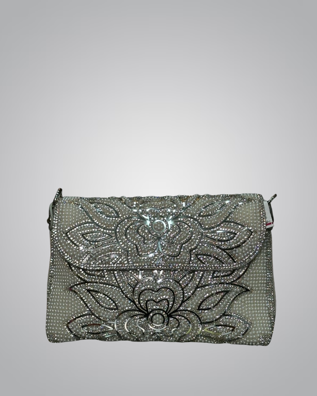 Floral embellished party clutch with pearl handle – Valentino Impex

