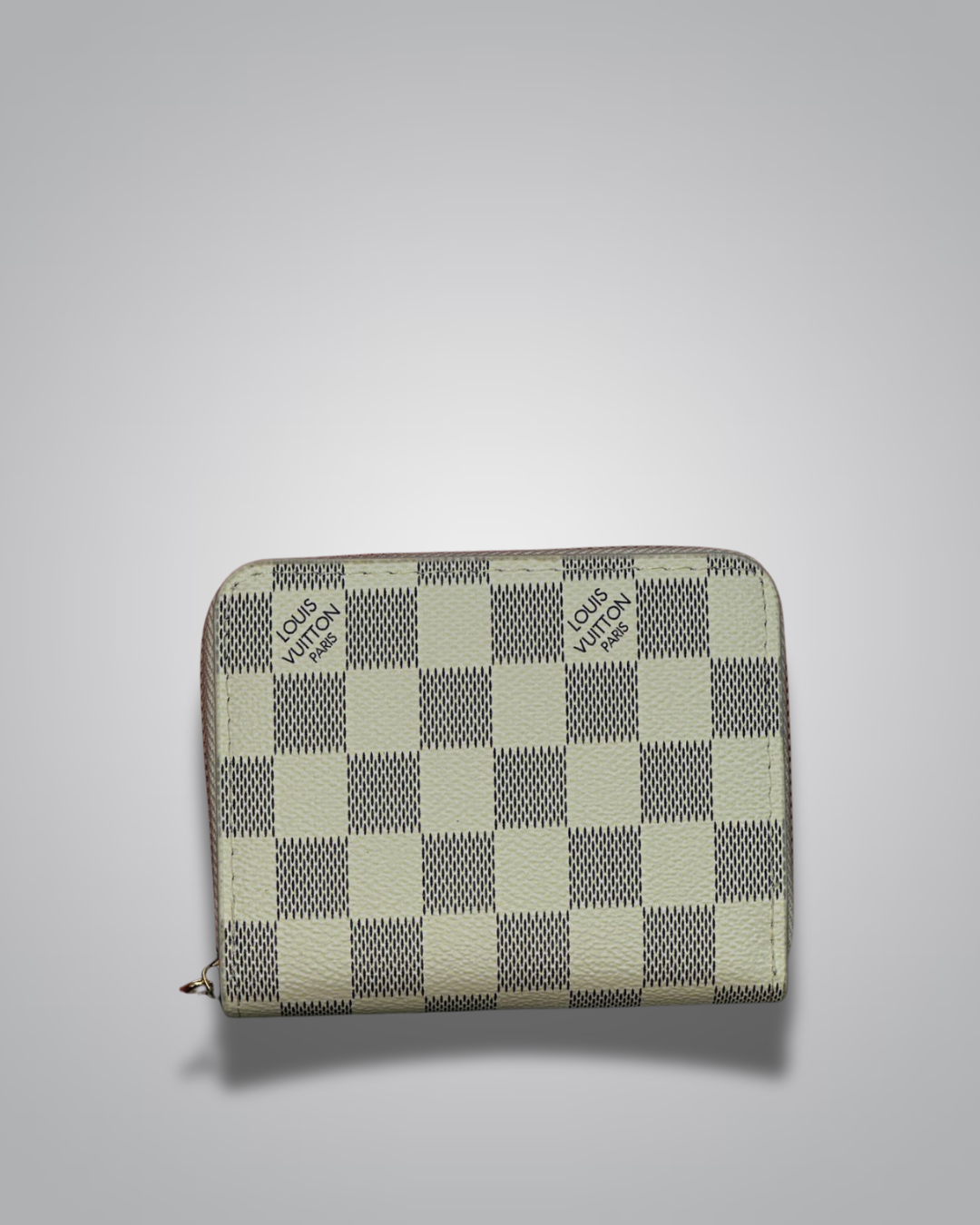 LV-Inspired Compact Zip Wallet – Cream & Brown Checkered Variants