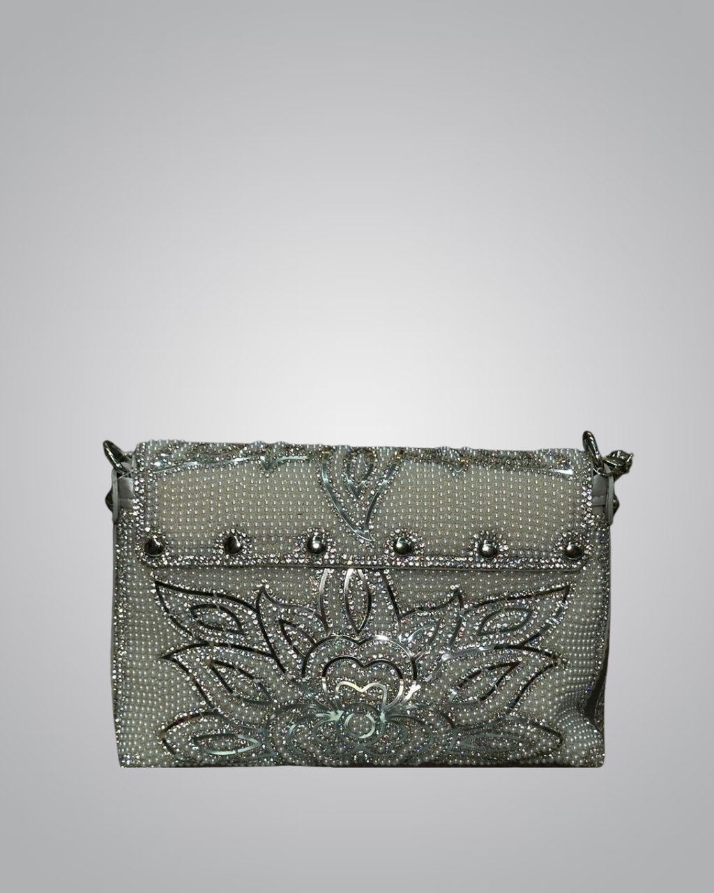 Floral embellished party clutch with pearl handle – Valentino Impex

