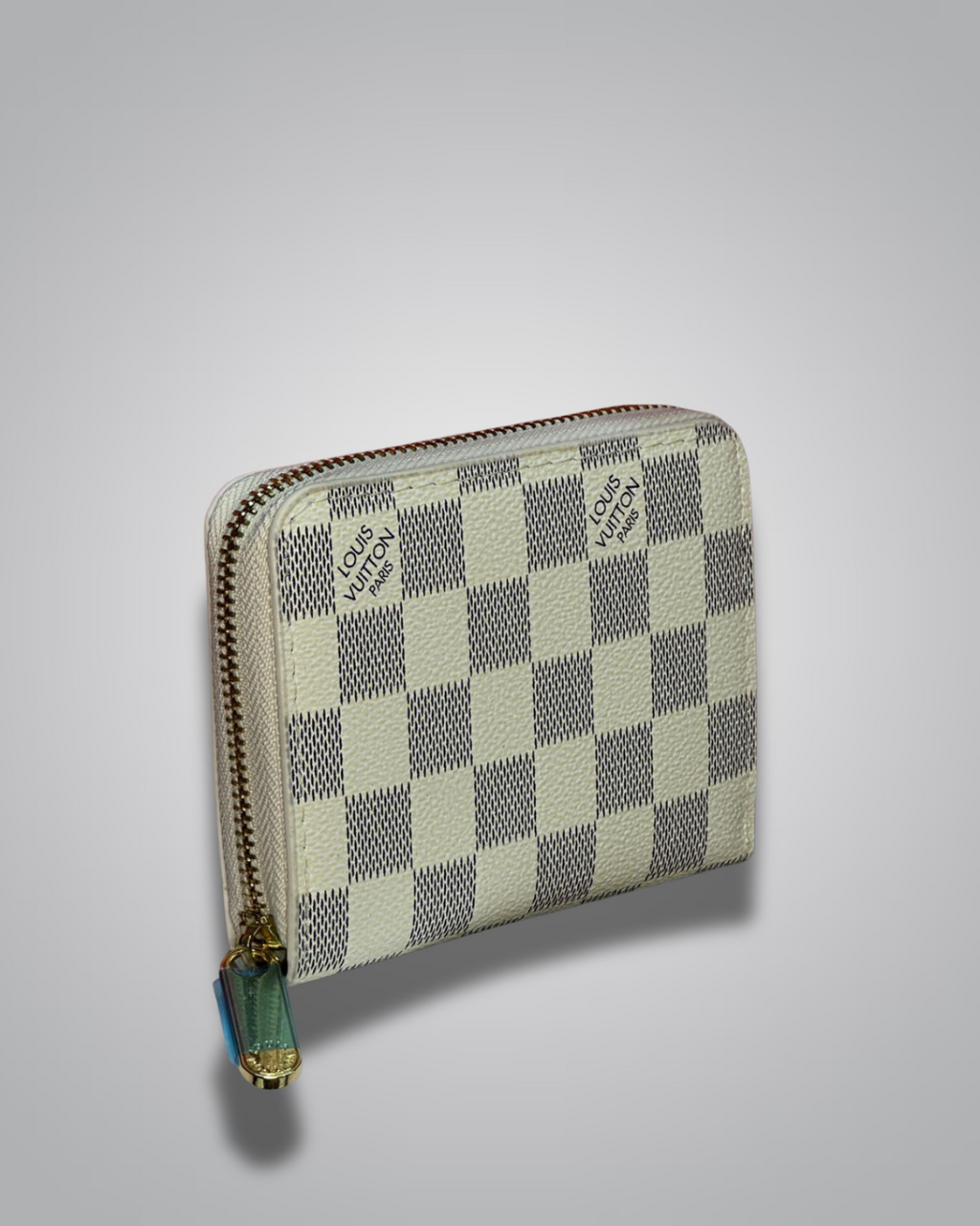 LV-Inspired Compact Zip Wallet – Cream & Brown Checkered Variants