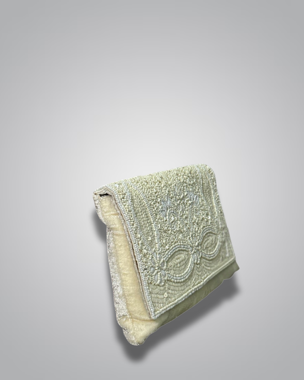 Elegant Cream & Gold Pearl Embellished Clutch Bag