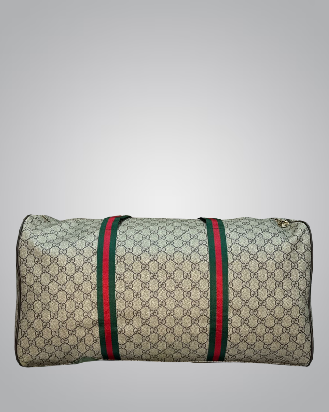 Side-angled view of the travel bag showing structured shape and dual handles


