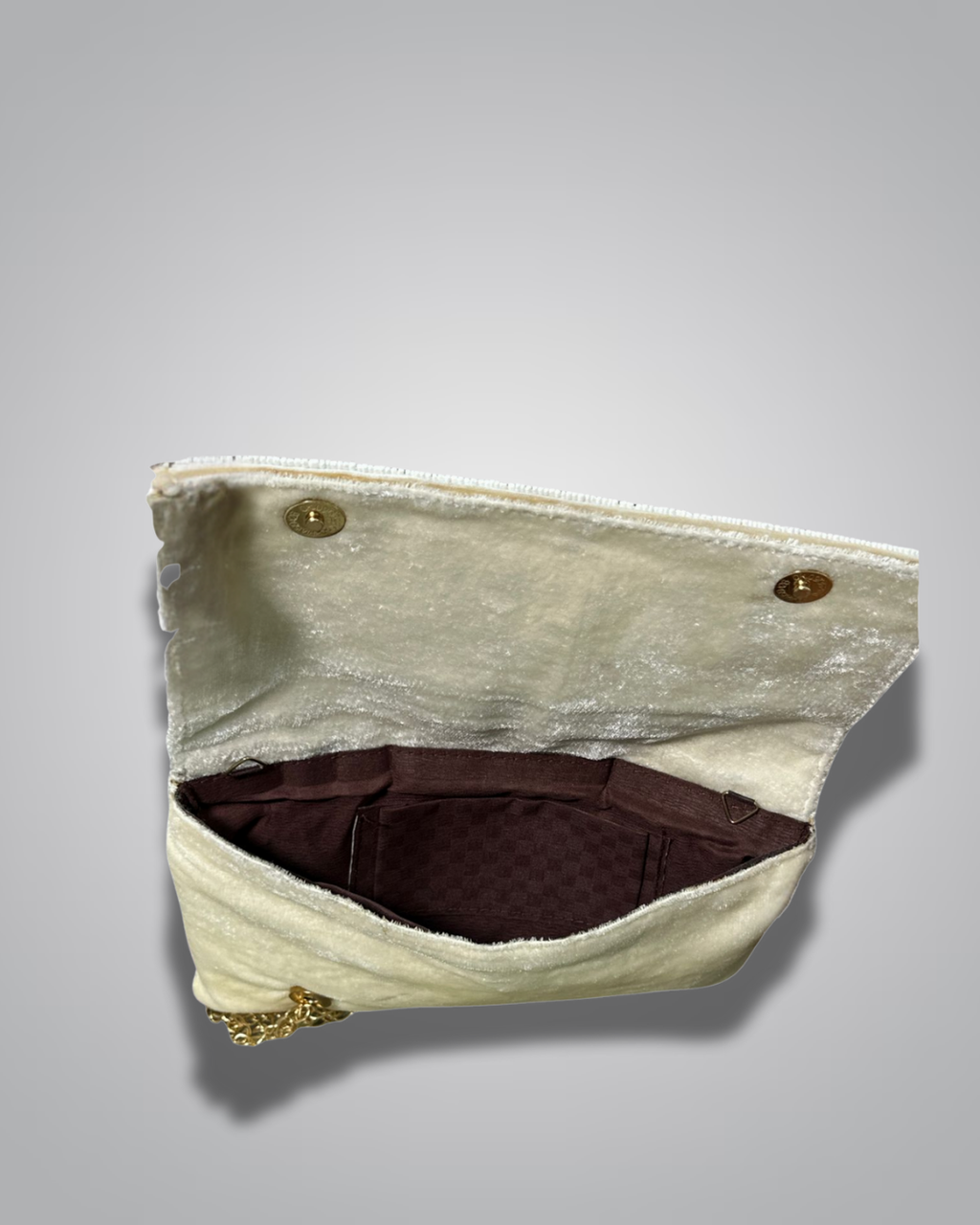 Elegant Cream & Gold Pearl Embellished Clutch Bag
