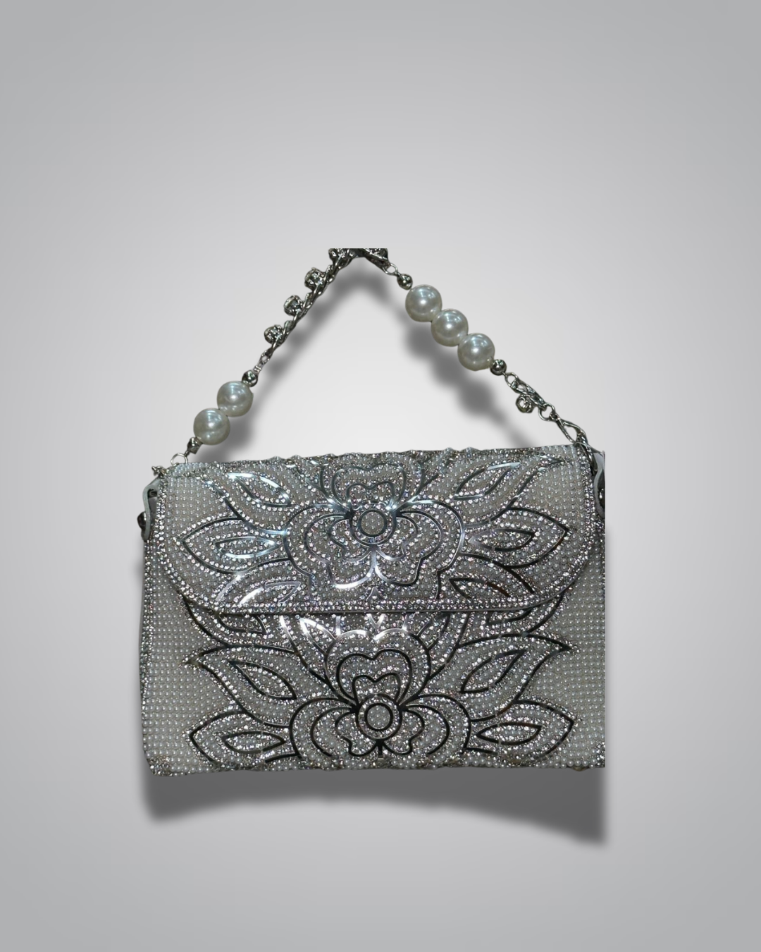 Floral embellished party clutch with pearl handle – Valentino Impex

