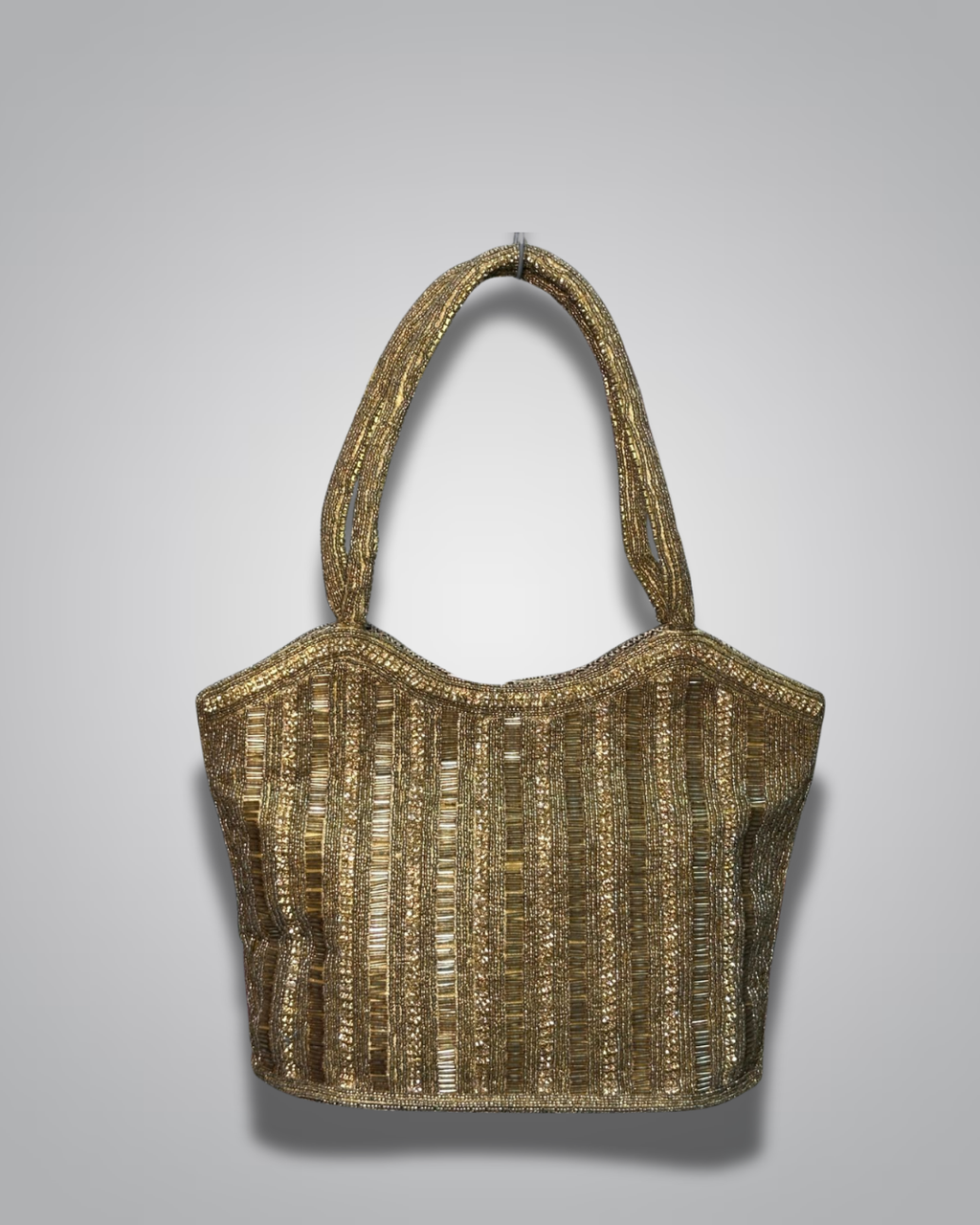 Elegant Beaded Handcrafted Evening Bag - Luxe Gold & Silver Stripes