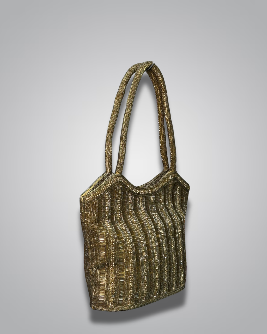 Elegant Beaded Handcrafted Evening Bag - Luxe Gold & Silver Stripes