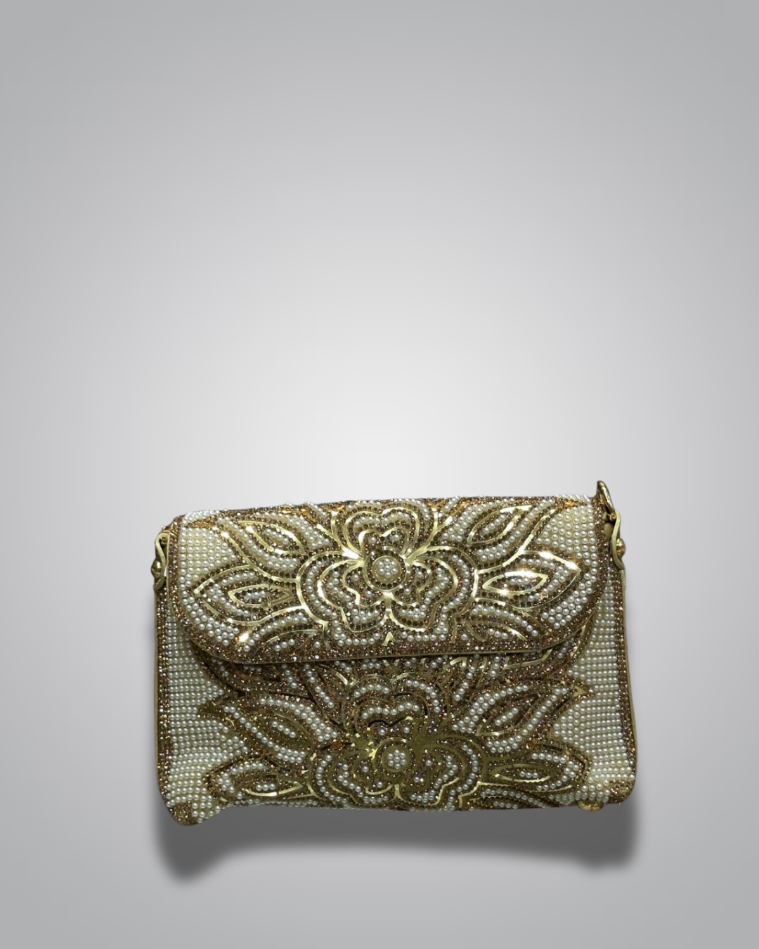 Floral embellished party clutch with pearl handle – Valentino Impex

