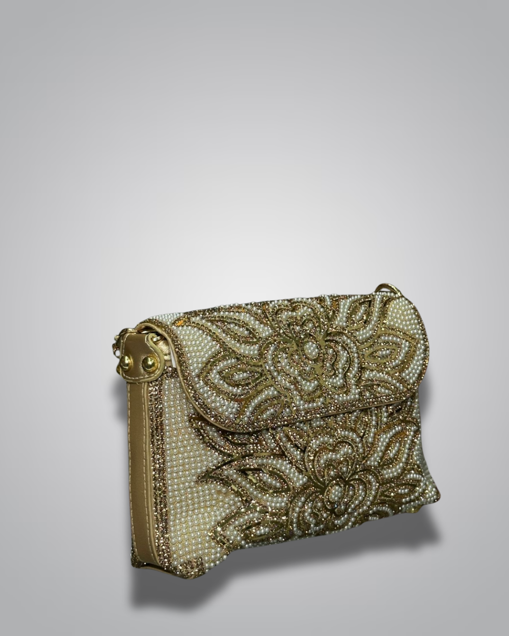 Floral embellished party clutch with pearl handle – Valentino Impex