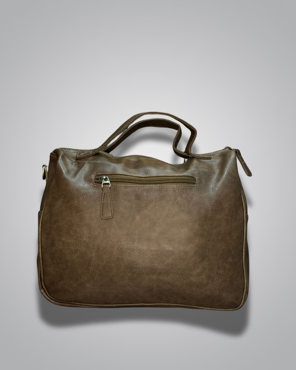 Brown leather handbag on a light gray background- Valentino Impex