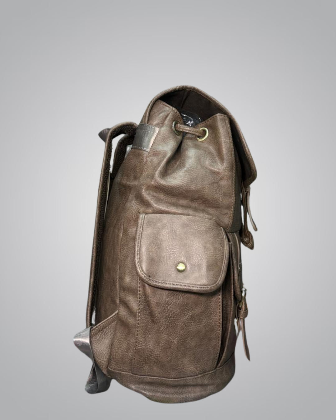 Vintage Faux Leather Backpack – Brown Retro Buckle Edition