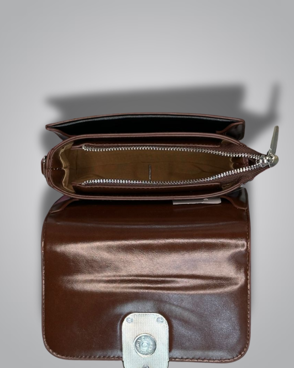 Glossy Brown Party Shoulder Bag with Metal Buckle