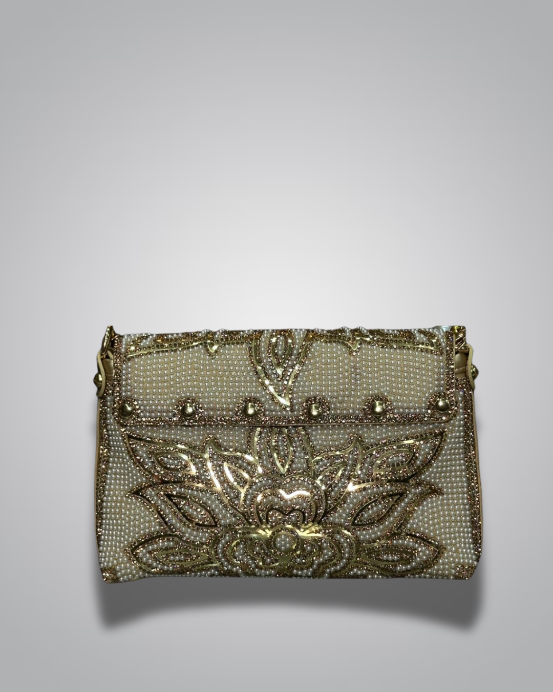 Floral embellished party clutch with pearl handle – Valentino Impex


