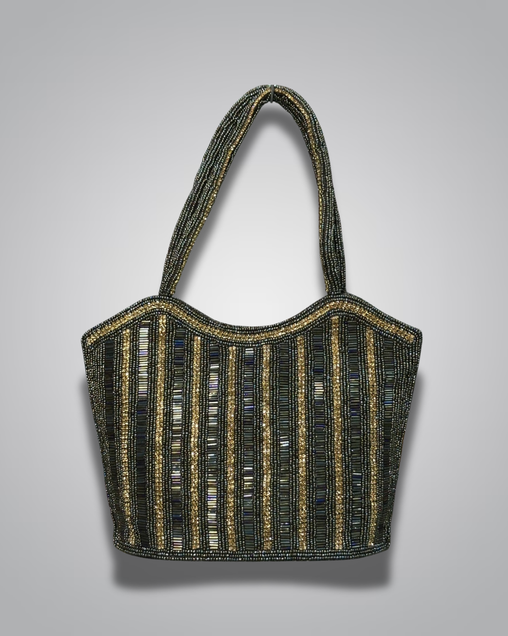 Elegant Beaded Handcrafted Evening Bag - Luxe Gold & Silver Stripes