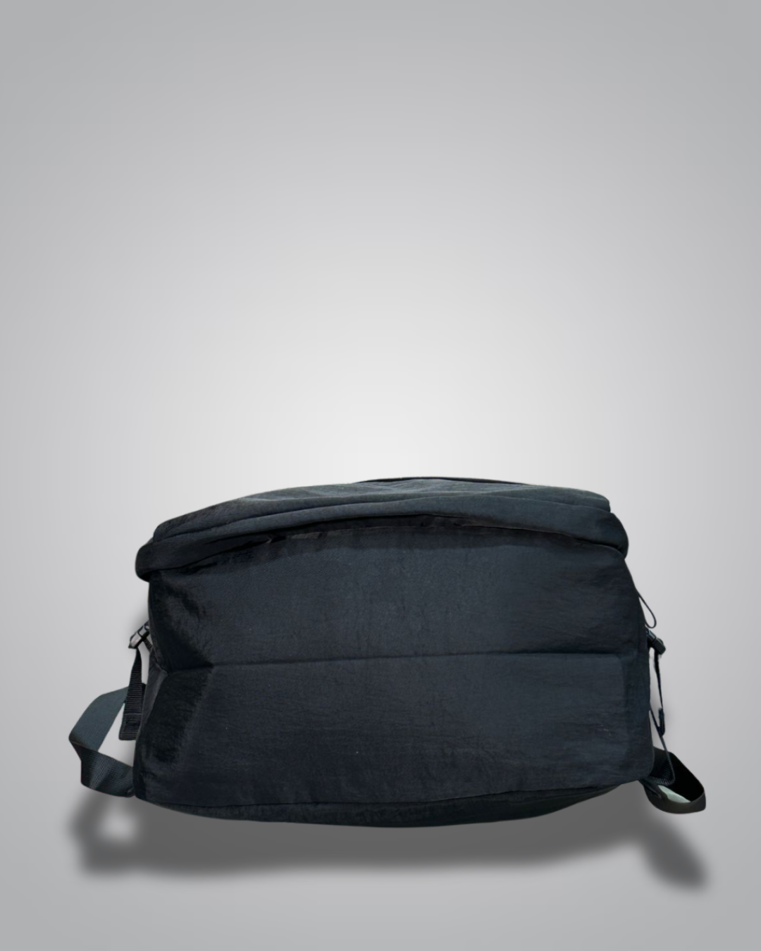Black backpack with a visible brand label on a gray background- Valentino Impex