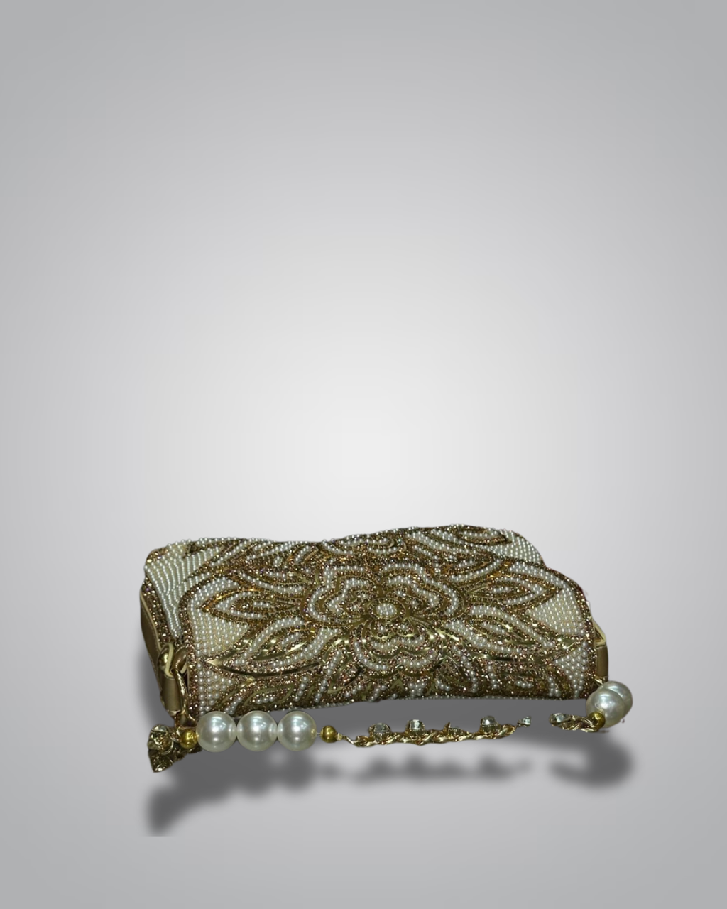 Floral embellished party clutch with pearl handle – Valentino Impex

