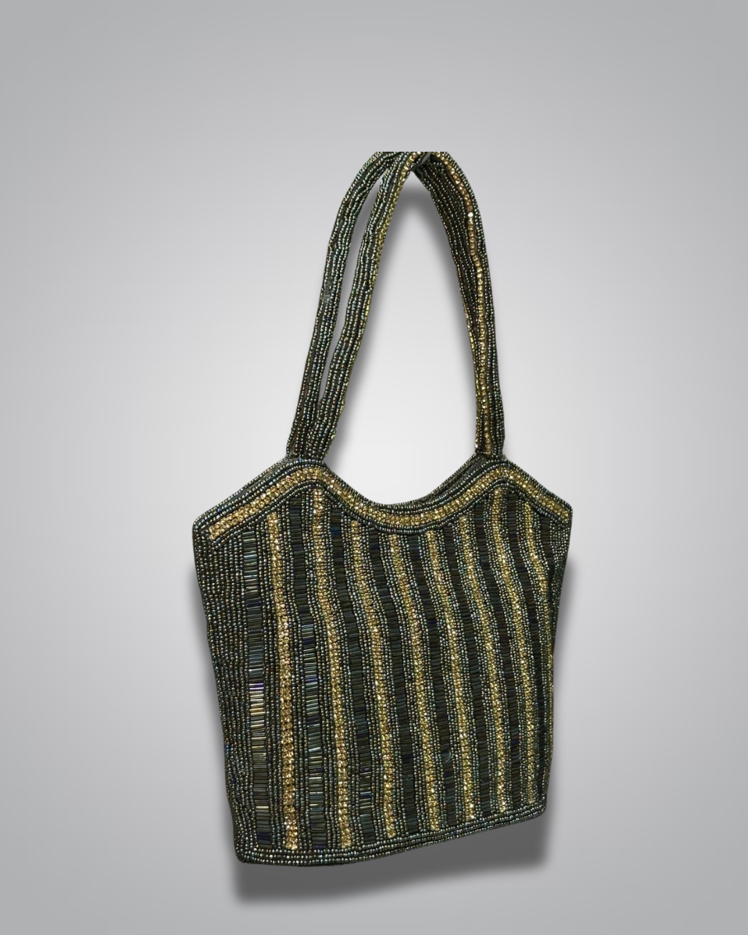 Elegant Beaded Handcrafted Evening Bag - Luxe Gold & Silver Stripes