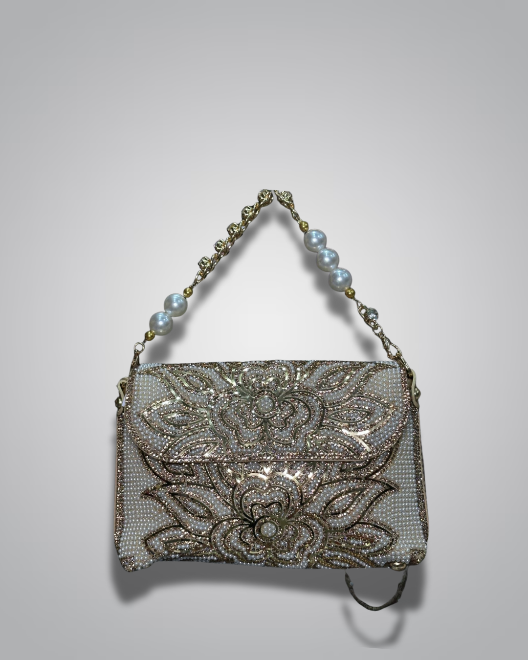 Floral embellished party clutch with pearl handle – Valentino Impex

