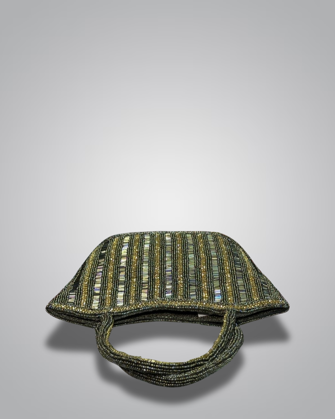 Elegant Beaded Handcrafted Evening Bag - Luxe Gold & Silver Stripes