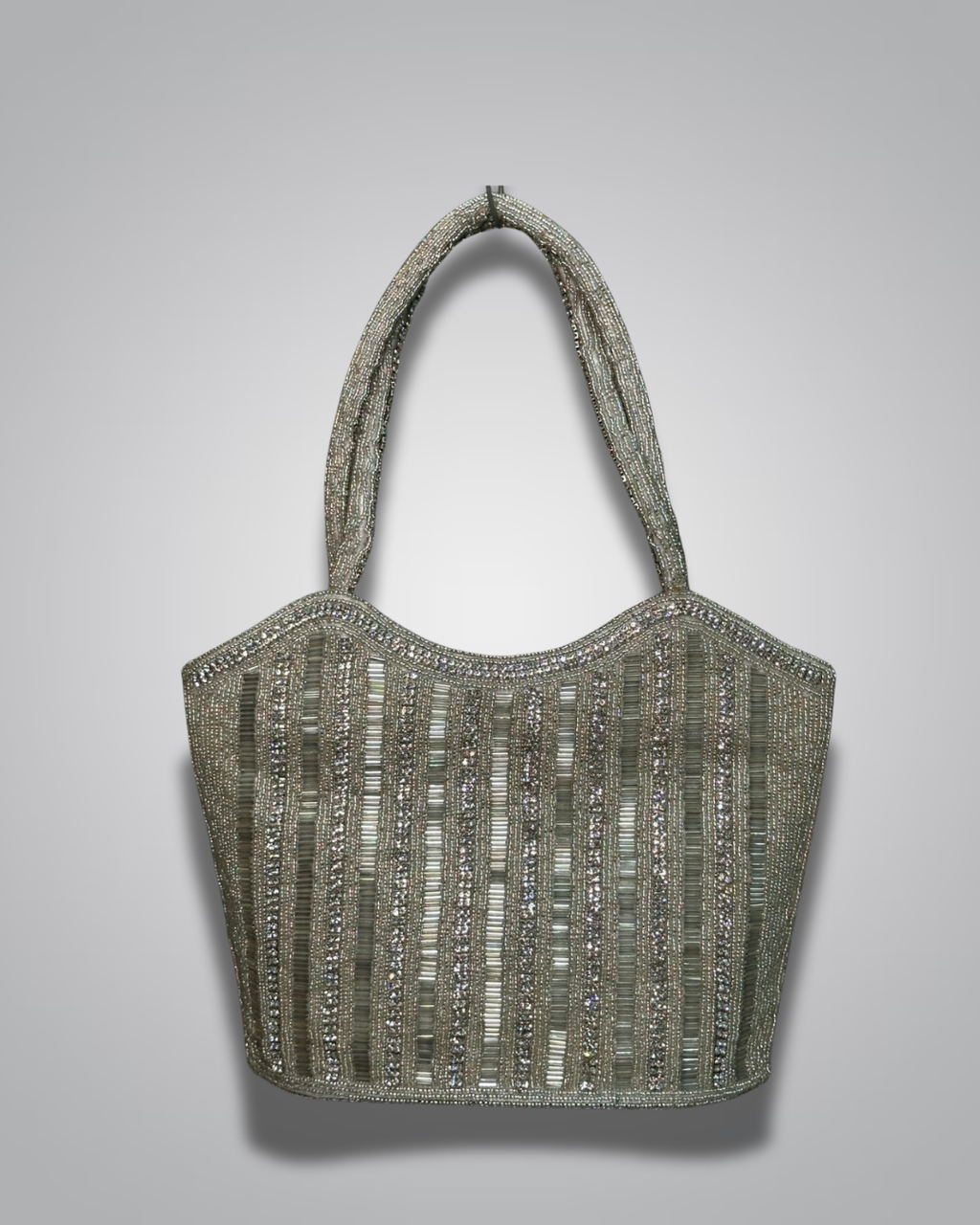 Elegant Beaded Handcrafted Evening Bag - Luxe Gold & Silver Stripes