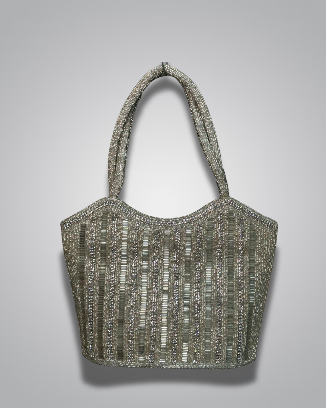 Elegant Beaded Handcrafted Evening Bag - Luxe Gold & Silver Stripes