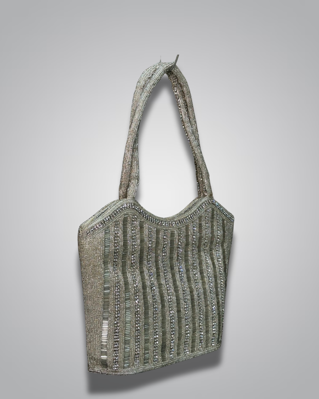 Elegant Beaded Handcrafted Evening Bag - Luxe Gold & Silver Stripes