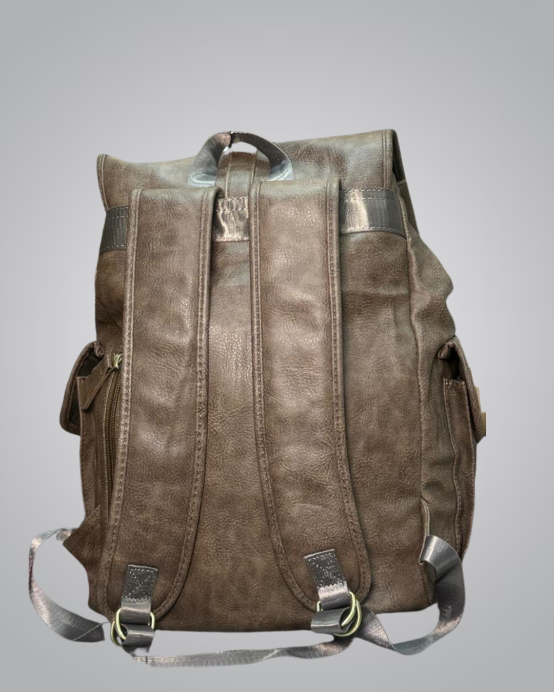 Vintage Faux Leather Backpack – Brown Retro Buckle Edition